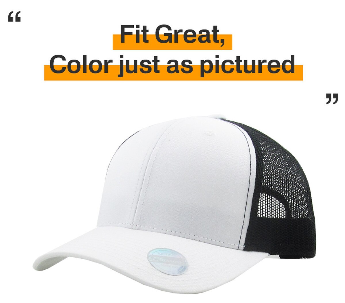 White Black Two Tone Classic 6 Panel Trucker Mesh Snapback Side View Fit Great